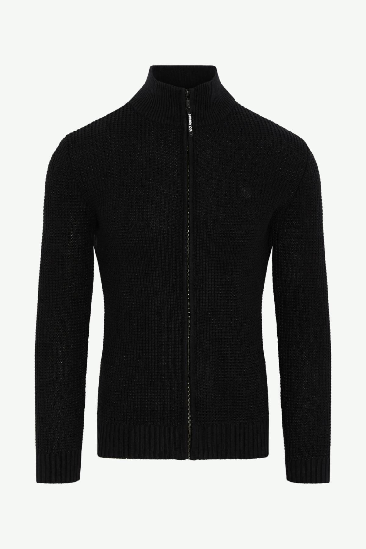 Duck And Cover Mens Knitted Zip Up Jumper Black