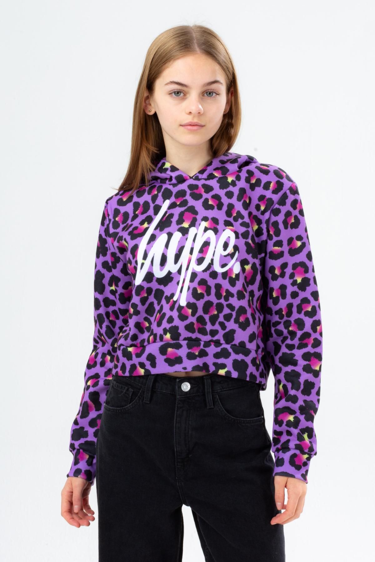 Hype Girls Leopard Print Hoodie Purple