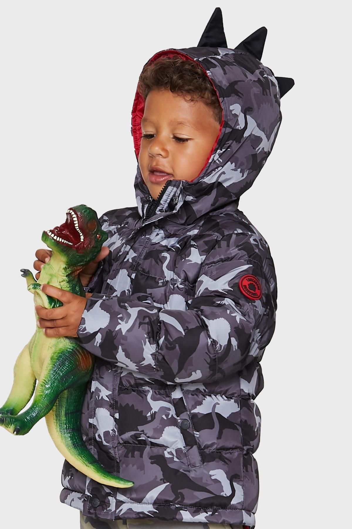 Threadbare Boys Hooded Dinosaur Jacket Charcoal