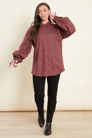 Influence Womens Rouched Sleeves Shirt Brown