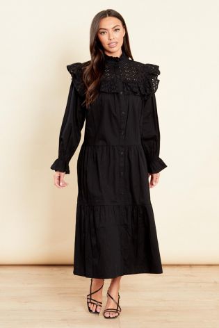 Influence Womens Woven Frilled Midi Dress Black