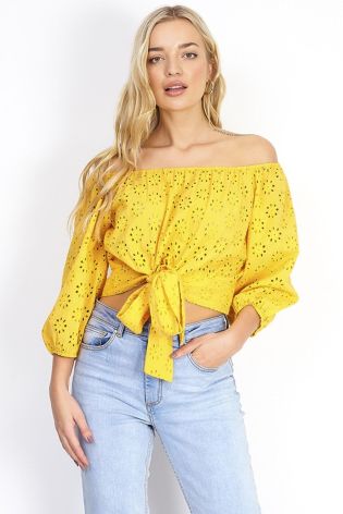Brave Soul Womens Broderie Top Yellow