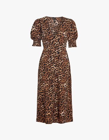 Influence Womens Leopard Print Midi Dress Brown