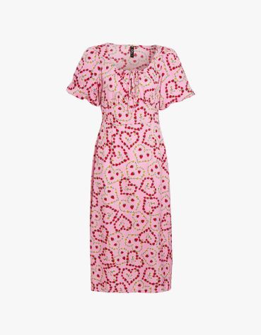 Influence Womens Heart Print Midi Dress Pink