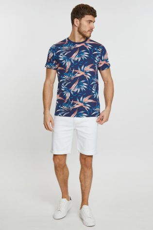 Threadbare Mens Tropical Print T-shirt Blue