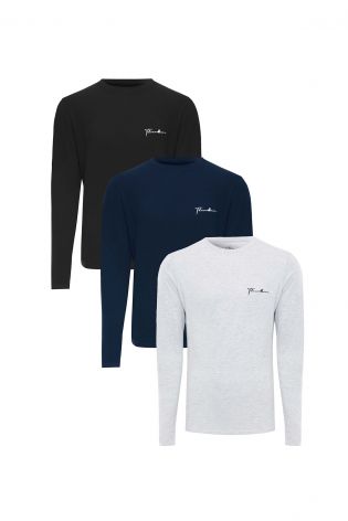 Threadbare Mens Logo 3 Pack Long Sleeve T-shirts