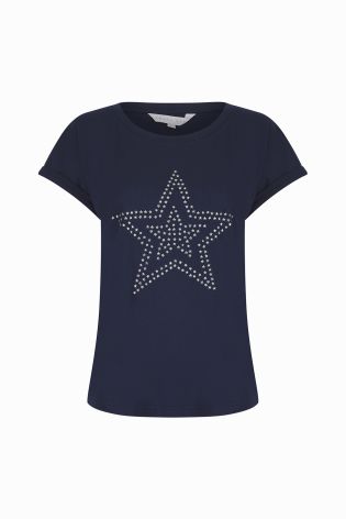 Amara Reya Womens Studded Star T-shirt Navy